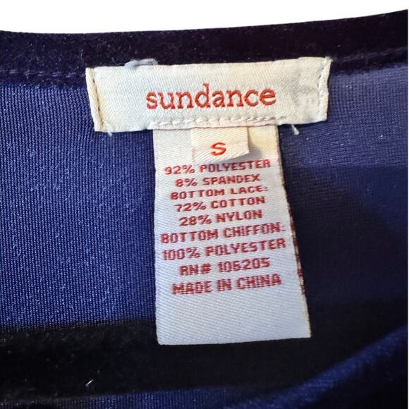 Sundance Royal Blue Velvet Lace Trim Long Sleeve Tunic Top Size S - Picture 2 of 5